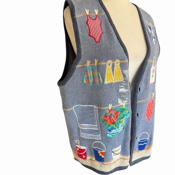 Vtg 90s Mandal Bay Sweater Vest Coastal Beach Cardigan Grannycore Teacher L NWT - Picture 2 of 10